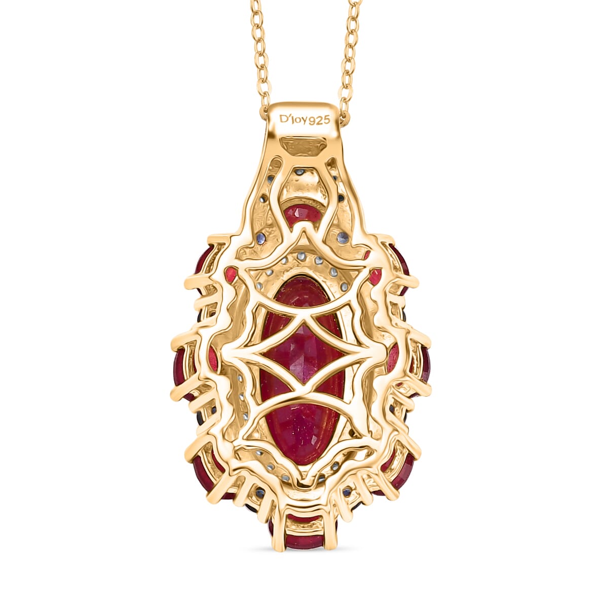 Premium Niassa Ruby (FF), Multi Genstone 8.50 ctw Royal Empress Pendant Necklace in 18K Vermeil Yellow Gold Sterling Silver 20 Inches image number 4