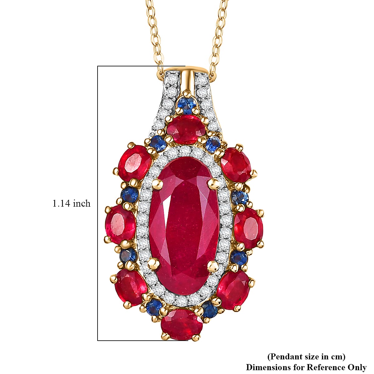 Premium Niassa Ruby (FF) and Multi Gemstone 8.50 ctw Royal Empress Pendant Necklace in 18K Vermeil Yellow Gold Sterling Silver 20 Inches