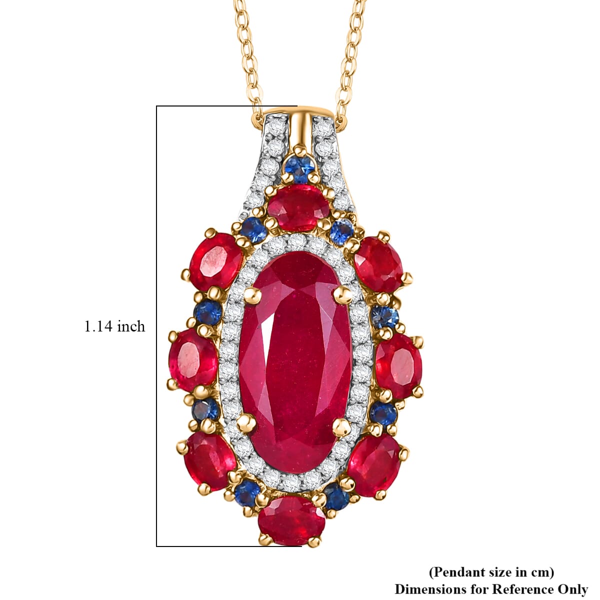Premium Niassa Ruby (FF), Multi Genstone 8.50 ctw Royal Empress Pendant Necklace in 18K Vermeil Yellow Gold Sterling Silver 20 Inches image number 5