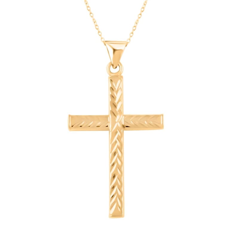 14K Yellow Gold Over Sterling Silver Diamond-Cut Cross Pendant Necklace 20 Inches 2.70 Grams