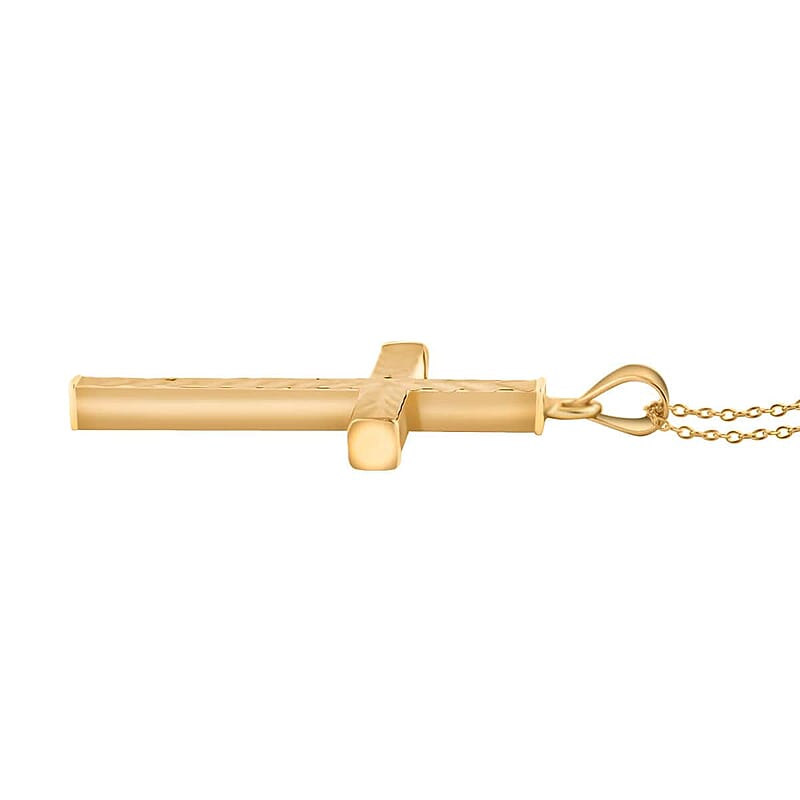 14K Yellow Gold Over Sterling Silver Diamond-Cut Cross Pendant Necklace 20 Inches 2.70 Grams