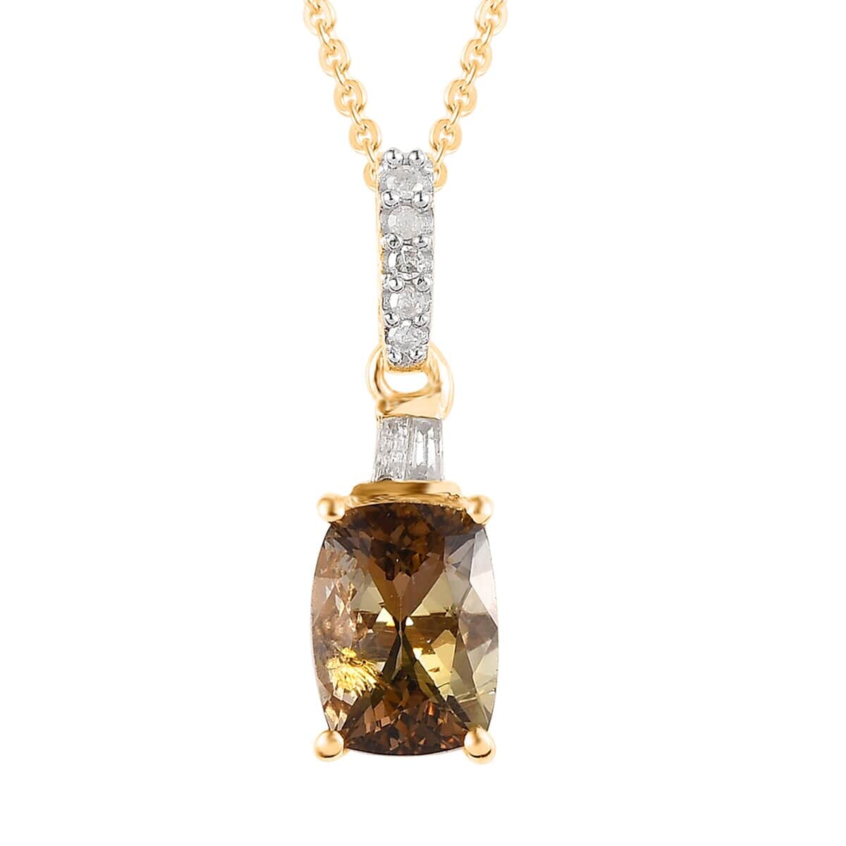 Premium Golden Tanzanite and Diamond 1.55 ctw Pendant Necklace 18 Inches in Vermeil Yellow Gold Over Sterling Silver image number 0