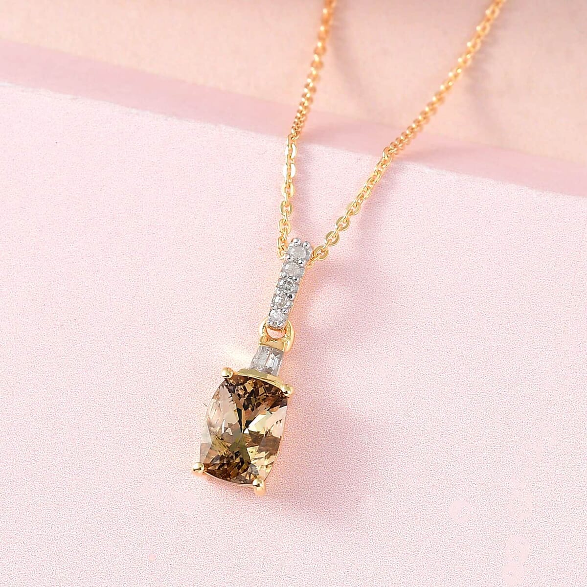 Premium Golden Tanzanite and Diamond 1.55 ctw Pendant Necklace 18 Inches in Vermeil Yellow Gold Over Sterling Silver image number 1