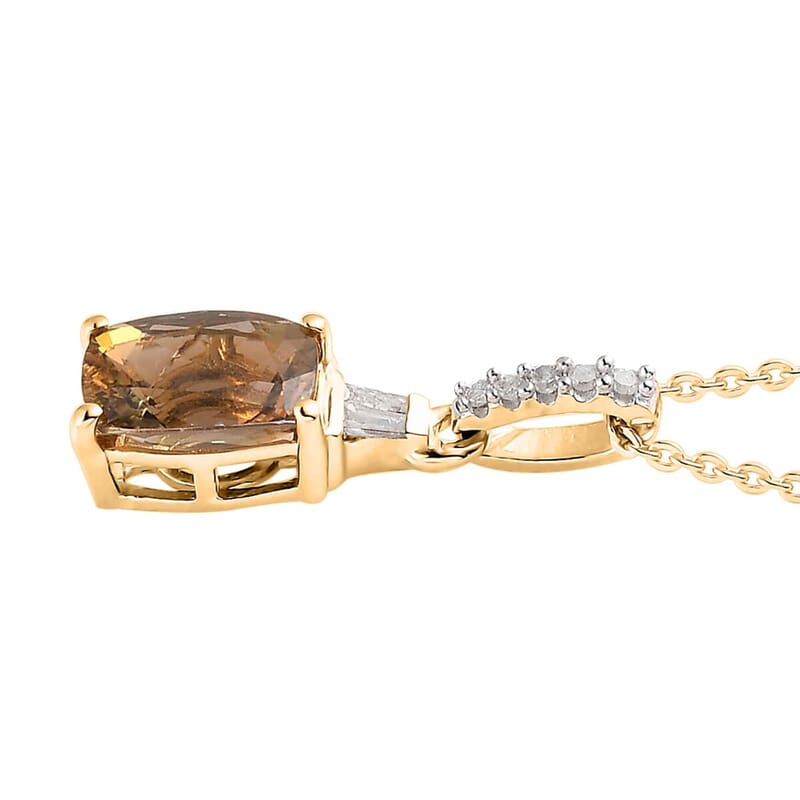 Premium Golden Tanzanite and Diamond 1.55 ctw Pendant Necklace 18 Inches in Vermeil Yellow Gold Over Sterling Silver