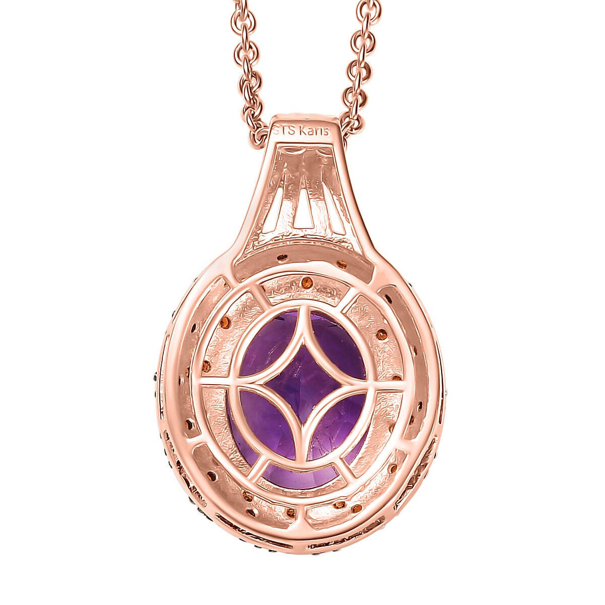 Karis Moroccan Rose and Mozambique Garnet 4.90 ctw Royal Mystique Pendant in 18K RG Plated with Stainless Steel Necklace 20 Inches