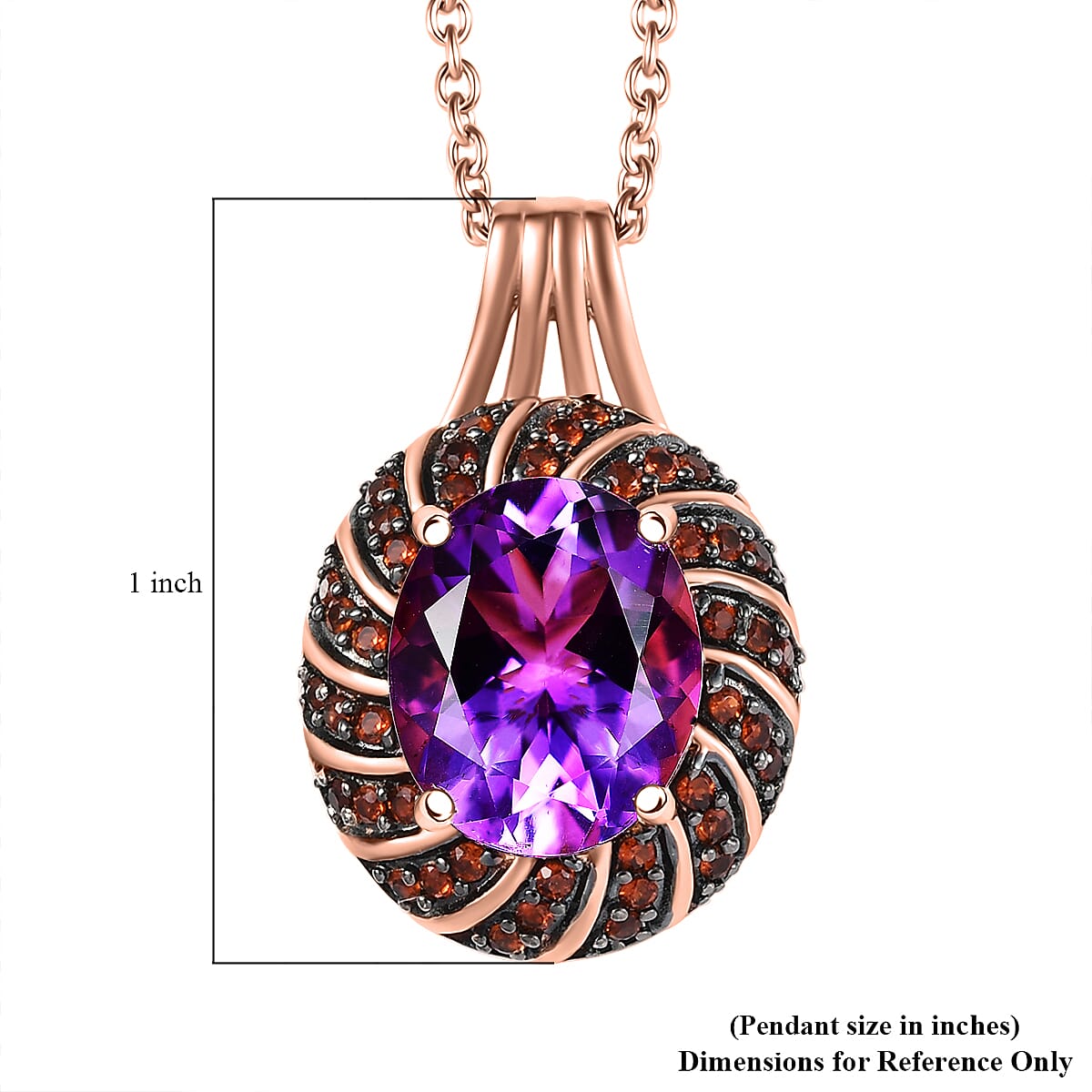 Karis Moroccan Rose and Mozambique Garnet 4.90 ctw Royal Mystique Pendant in 18K RG Plated with Stainless Steel Necklace 20 Inches