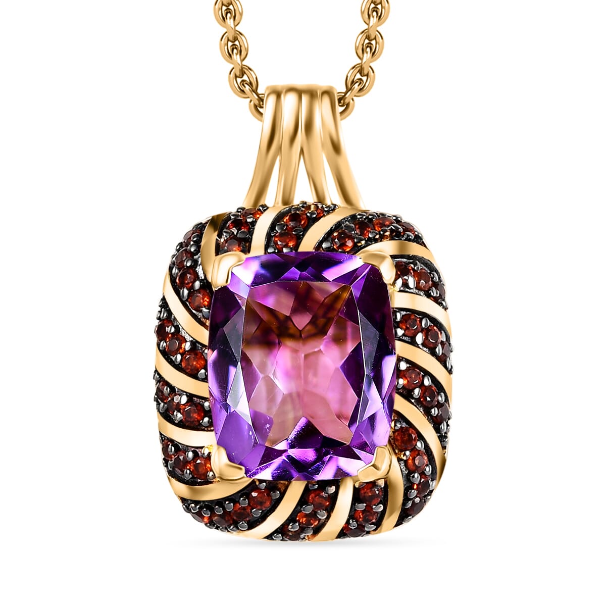 Karis Moroccan Rose and Mozambique Garnet 5.90 ctw Royal Mystique Pendant in 18K YG Plated with Stainless Steel Necklace 20 Inches image number 0