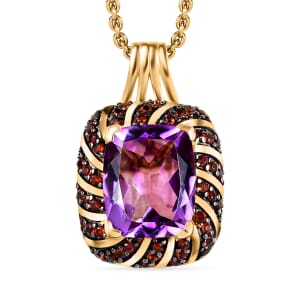 Karis Moroccan Rose and Mozambique Garnet 5.90 ctw Royal Mystique Pendant in 18K YG Plated with Stainless Steel Necklace 20 Inches
