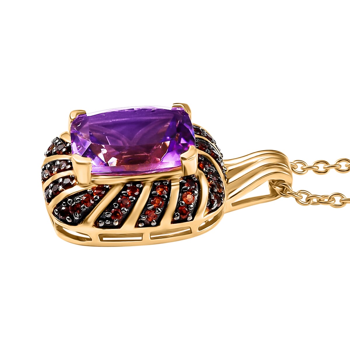 Karis Moroccan Rose and Mozambique Garnet 5.90 ctw Royal Mystique Pendant in 18K YG Plated with Stainless Steel Necklace 20 Inches image number 3