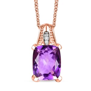 Moroccan Rose and White Zircon 2.85 ctw Victorian Elegance Pendant in 18K Vermeil Rose Gold Over Sterling Silver with Stainless Steel Necklace 20 Inches