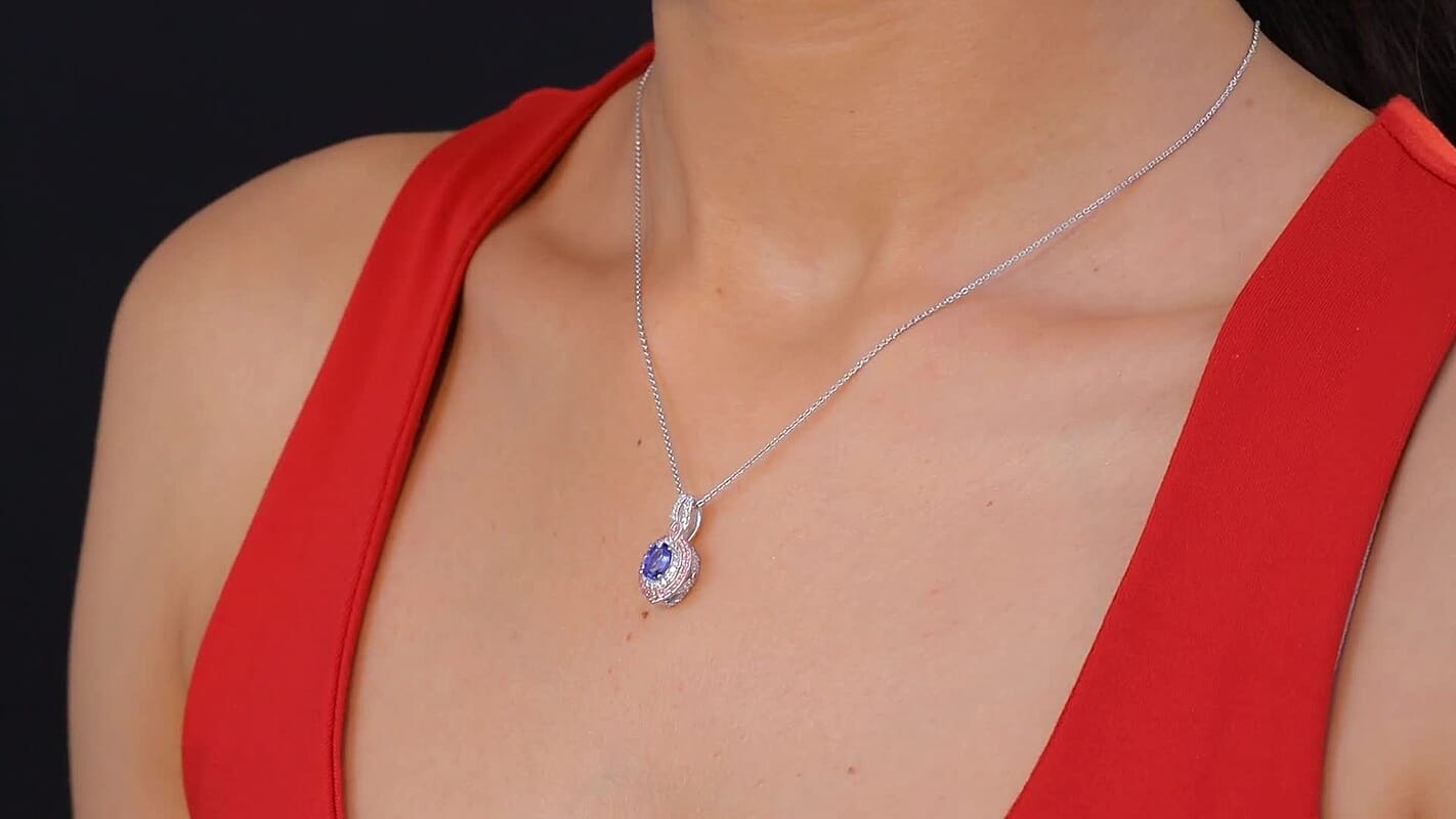 D'Joy Ceylon Blue Sapphire, Multi Gemstone Pendant Necklace (20 Inches) in Rhodium Over Sterling Silver 2.20 ctw