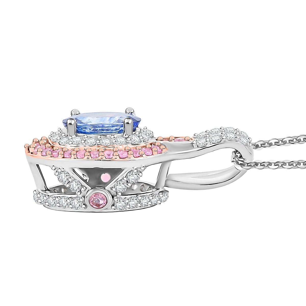 D'Joy Ceylon Blue Sapphire, Multi Gemstone 2.20 ctw Celestial Halo Pendant Necklace in Rhodium Over Sterling Silver 20 Inches image number 3