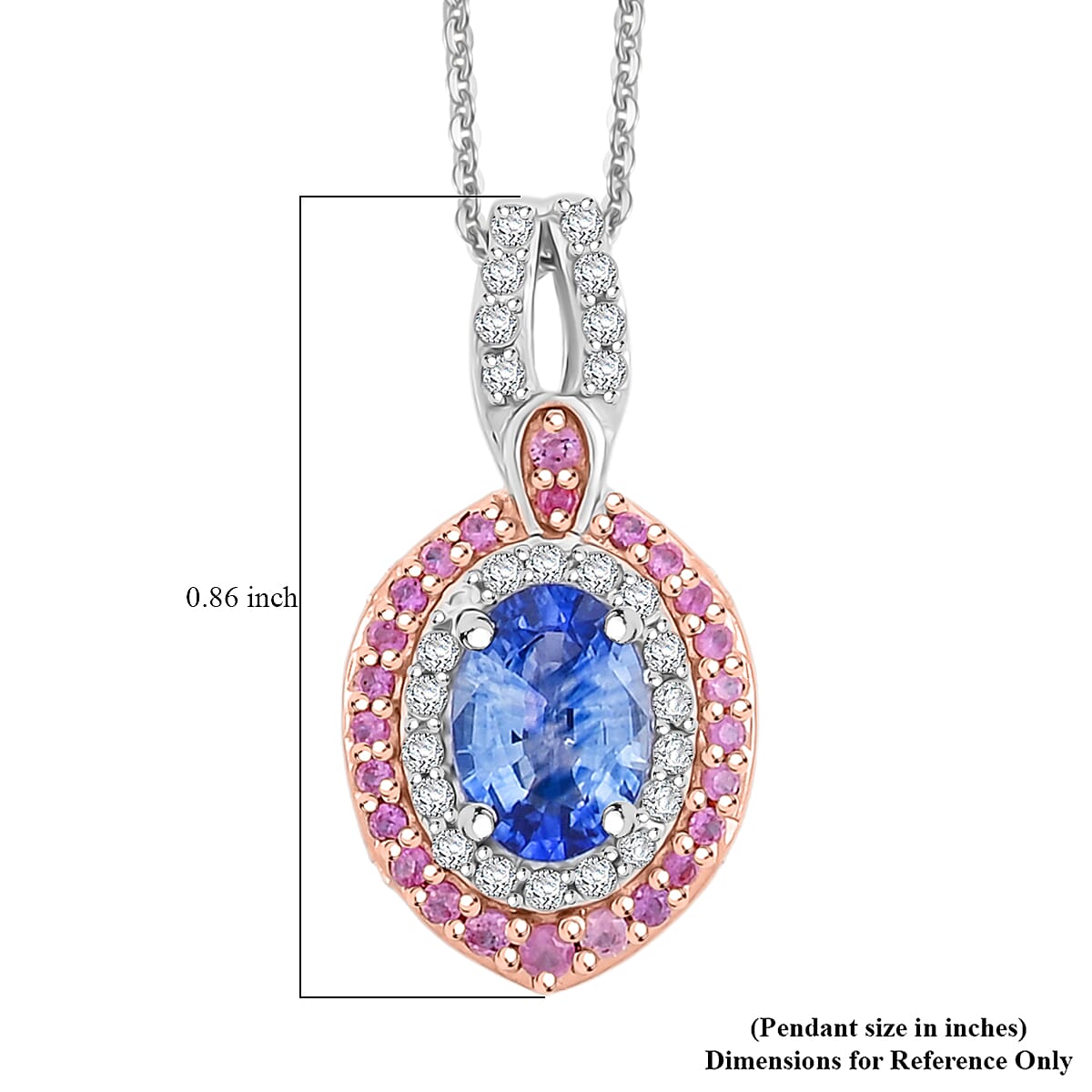 D'Joy Ceylon Blue Sapphire, Multi Gemstone 2.20 ctw Celestial Halo Pendant Necklace in Rhodium Over Sterling Silver 20 Inches image number 5