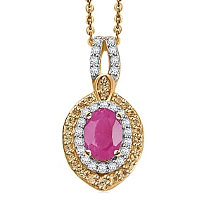 D'Joy AAA Royal Ruby and Multi Gemstone 1.90 ctw Pendant Necklace in 18K Vermeil Yellow Gold Over Sterling Silver 20 Inches