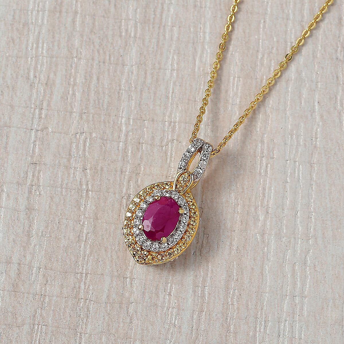 D'Joy AAA Royal Ruby and Multi Gemstone 1.90 ctw Pendant Necklace in 18K Vermeil Yellow Gold Over Sterling Silver 20 Inches image number 1