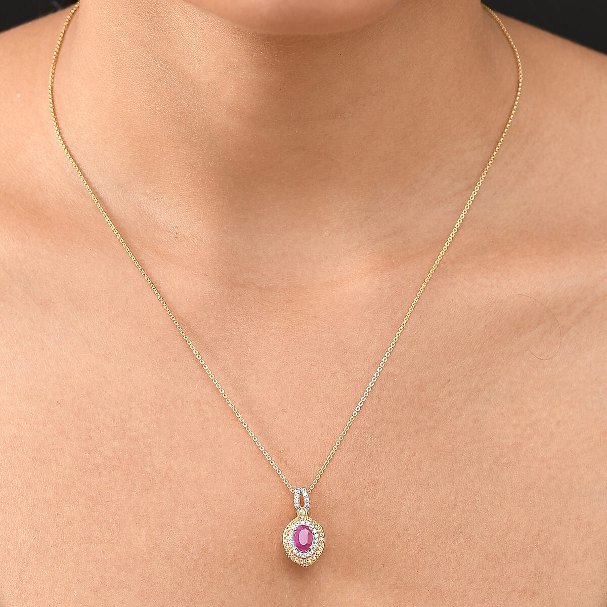 D'Joy AAA Royal Ruby and Multi Gemstone 1.90 ctw Pendant Necklace in 18K Vermeil Yellow Gold Over Sterling Silver 20 Inches image number 2