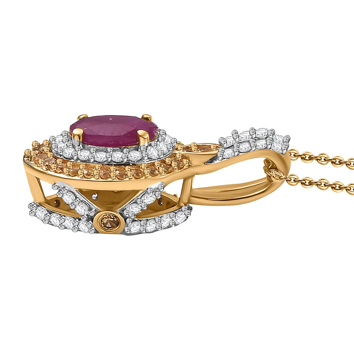 D'Joy AAA Royal Ruby and Multi Gemstone 1.90 ctw Pendant Necklace in 18K Vermeil Yellow Gold Over Sterling Silver 20 Inches image number 3