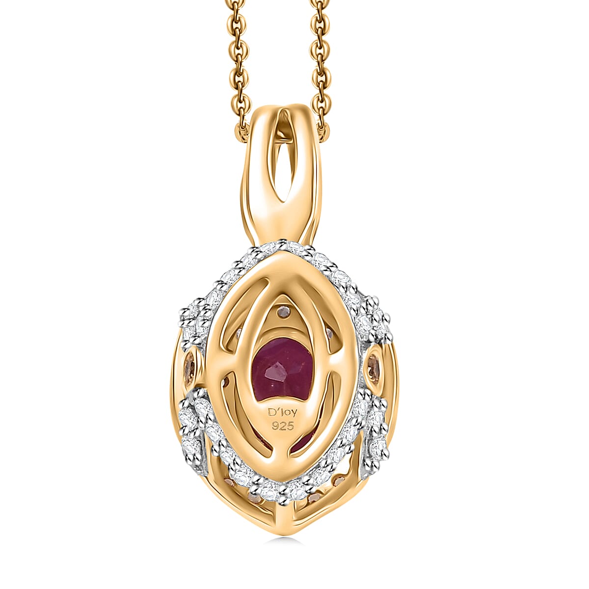 D'Joy AAA Royal Ruby and Multi Gemstone 1.90 ctw Celestial Halo Pendant Necklace in 18K Vermeil Yellow Gold Over Sterling Silver 20 Inches