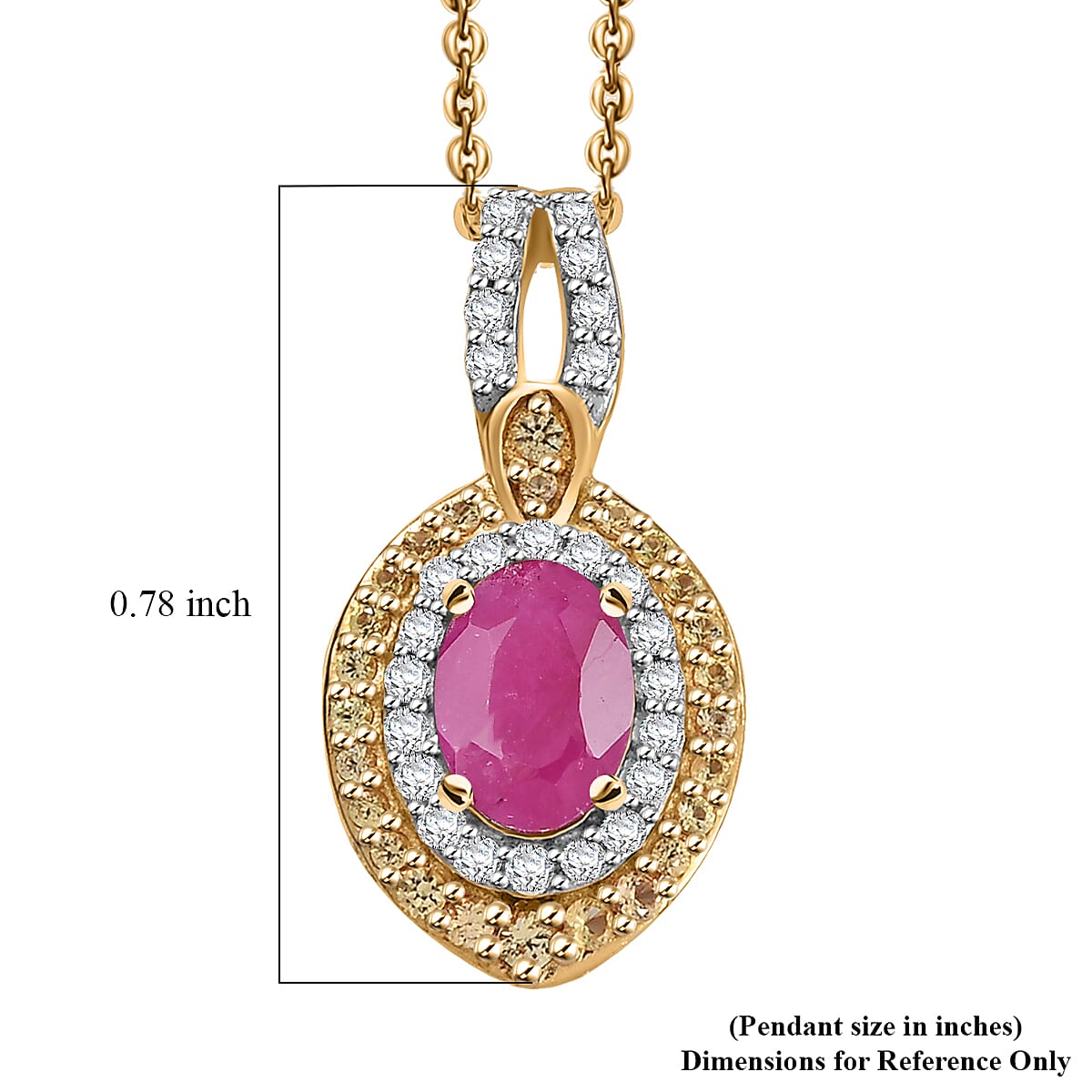 D'Joy AAA Royal Ruby and Multi Gemstone 1.90 ctw Celestial Halo Pendant Necklace in 18K Vermeil Yellow Gold Over Sterling Silver 20 Inches
