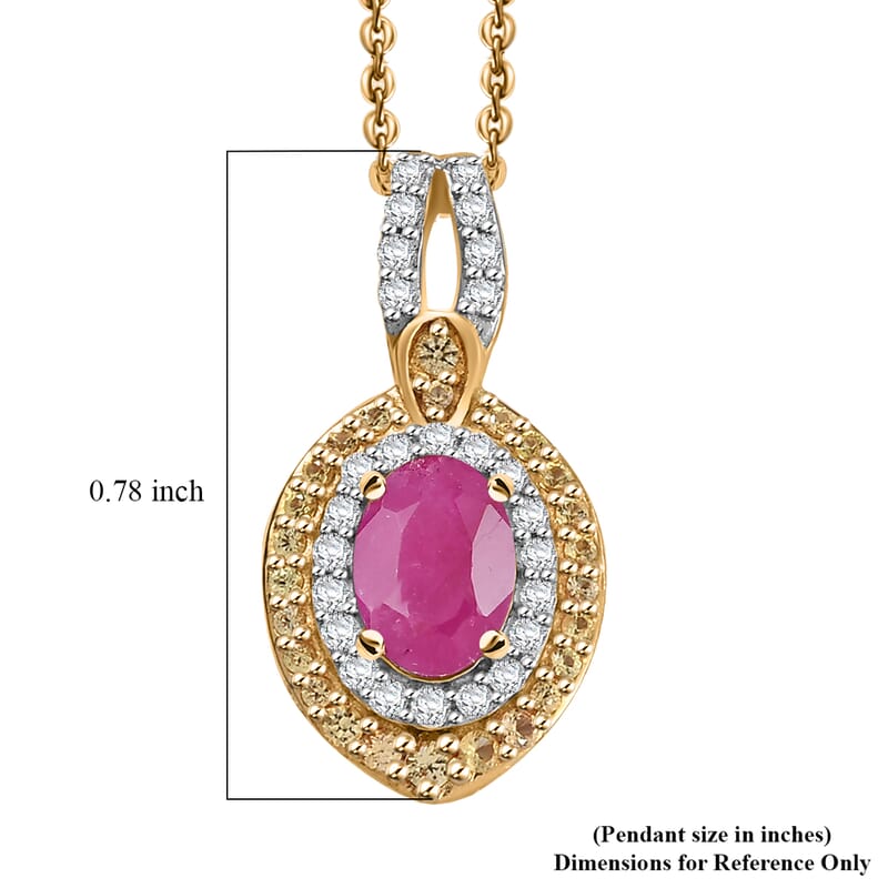D'Joy AAA Royal Ruby and Multi Gemstone 1.90 ctw Celestial Halo Pendant Necklace in 18K Vermeil Yellow Gold Over Sterling Silver 20 Inches
