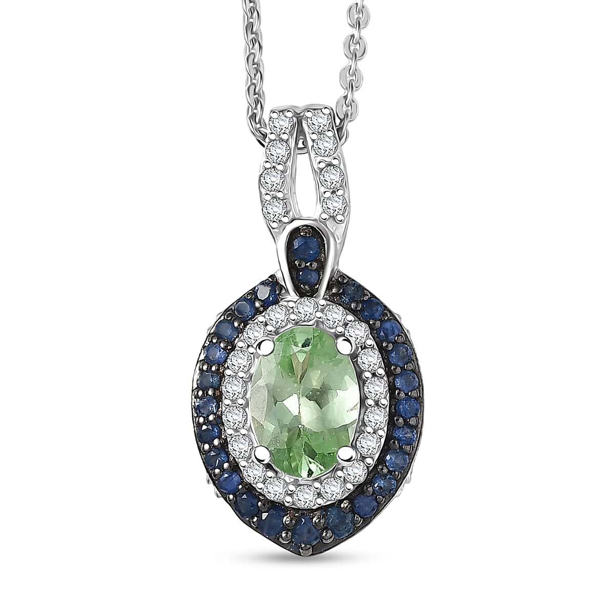 D'Joy Tsavorite Garnet and Multi Gemstone 2.10 ctw Celestial Halo Pendant Necklace in Rhodium Over Sterling Silver 20 Inches image number 0