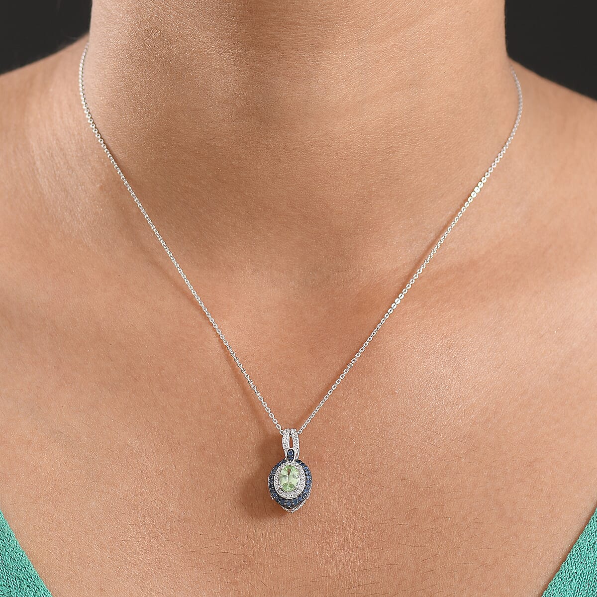 D'Joy Tsavorite Garnet and Multi Gemstone 2.10 ctw Celestial Halo Pendant Necklace in Rhodium Over Sterling Silver 20 Inches image number 2