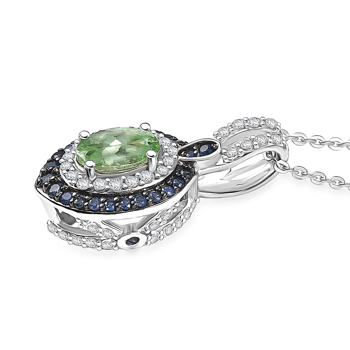 D'Joy Tsavorite Garnet and Multi Gemstone 2.10 ctw Celestial Halo Pendant Necklace in Rhodium Over Sterling Silver 20 Inches image number 3