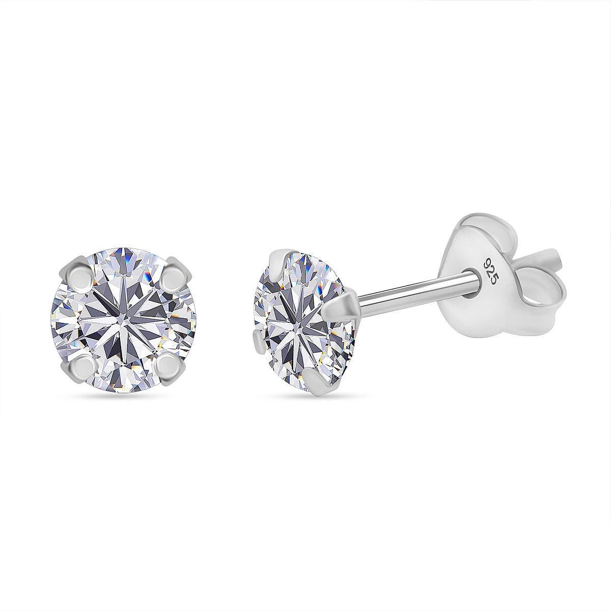 Moissanite 2.50 ctw Stud Earrings, Solitaire Ring (Size 5.0) and Pendant Necklace 20 Inches in Rhodium Over Sterling Silver