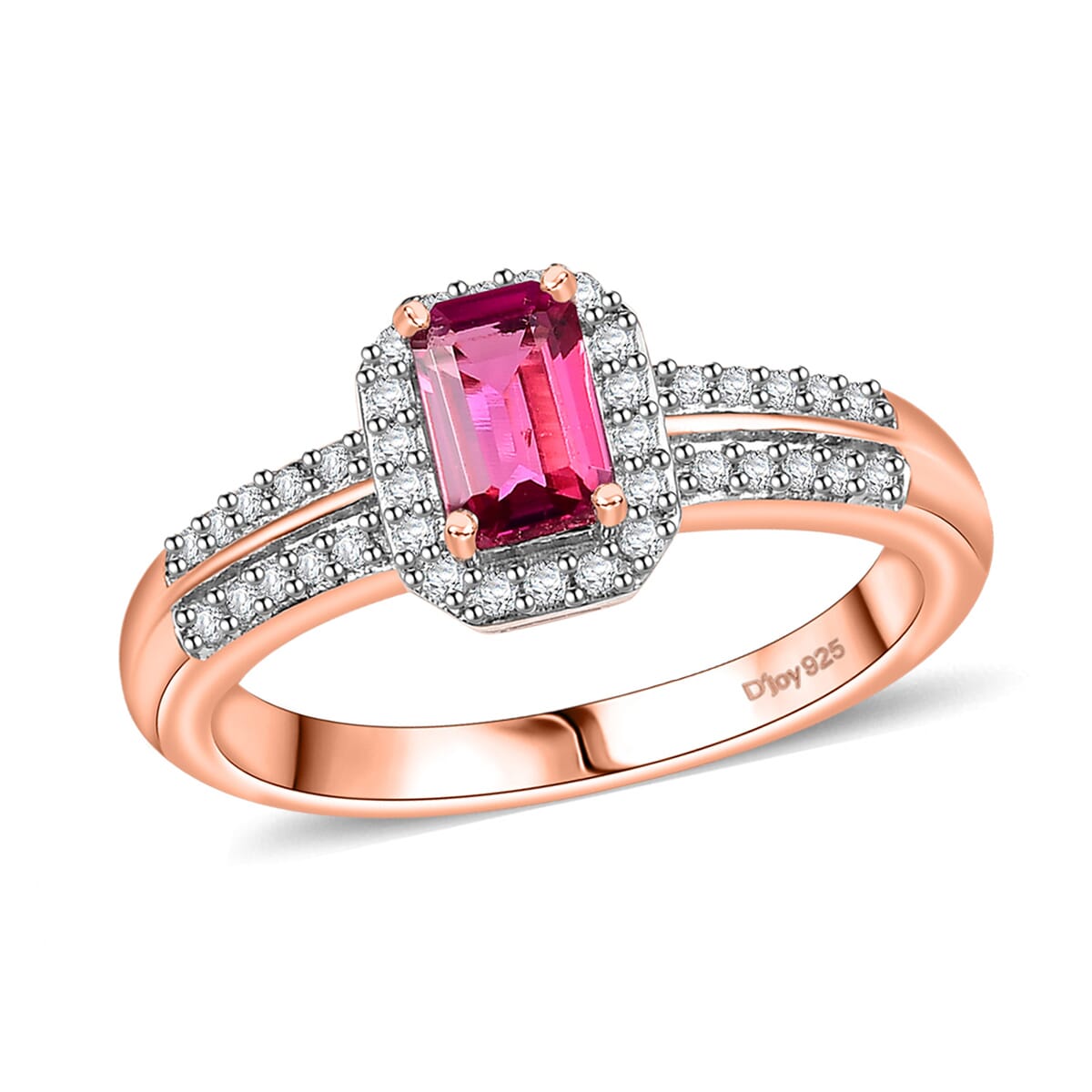 Luxuriant Bixbite (LG) and White Zircon 1.60 ctw Blush Royale Ring (Size 9.0) and Pendant Necklace (20 Inches) in 18K Vermeil Rose Gold Over Sterling Silver image number 3