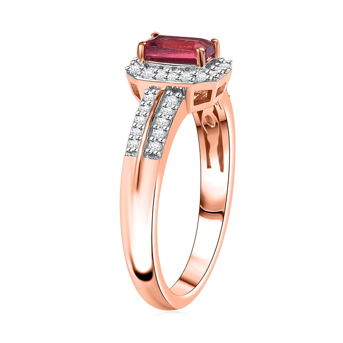 Luxuriant Bixbite (LG) and White Zircon 1.60 ctw Blush Royale Ring (Size 9.0) and Pendant Necklace (20 Inches) in 18K Vermeil Rose Gold Over Sterling Silver image number 4