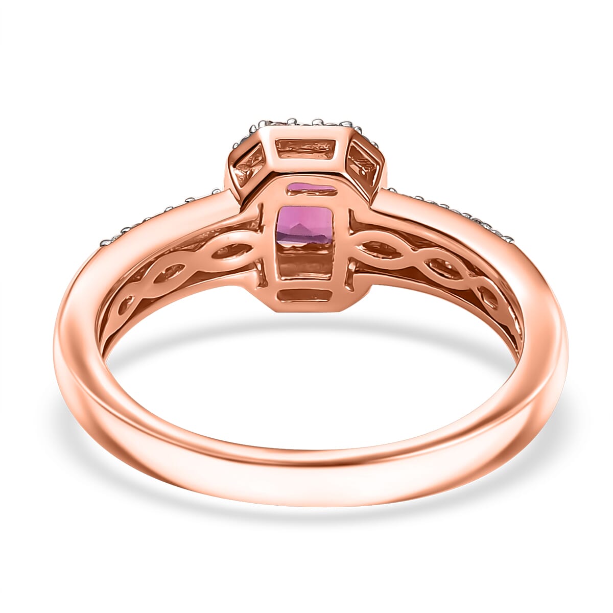 Luxuriant Bixbite (LG) and White Zircon 1.60 ctw Blush Royale Ring (Size 9.0) and Pendant Necklace (20 Inches) in 18K Vermeil Rose Gold Over Sterling Silver image number 5