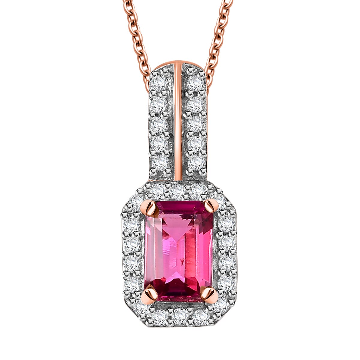 Luxuriant Bixbite (LG) and White Zircon 1.60 ctw Blush Royale Ring (Size 9.0) and Pendant Necklace (20 Inches) in 18K Vermeil Rose Gold Over Sterling Silver image number 6