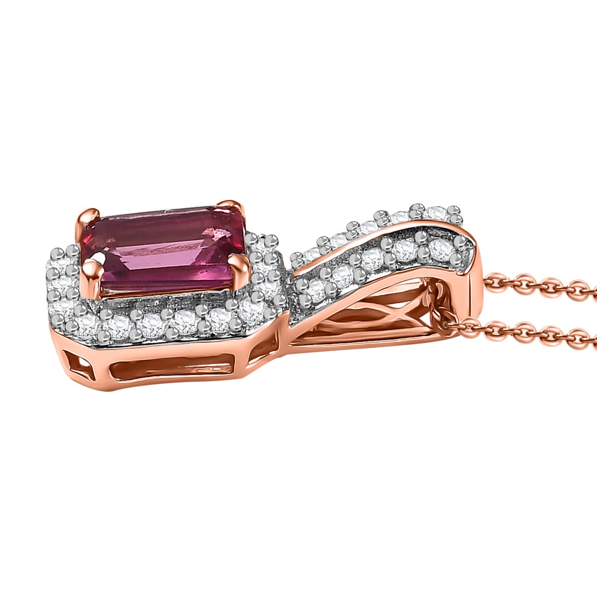 Luxuriant Bixbite (LG) and White Zircon 1.60 ctw Blush Royale Ring (Size 9.0) and Pendant Necklace (20 Inches) in 18K Vermeil Rose Gold Over Sterling Silver image number 7