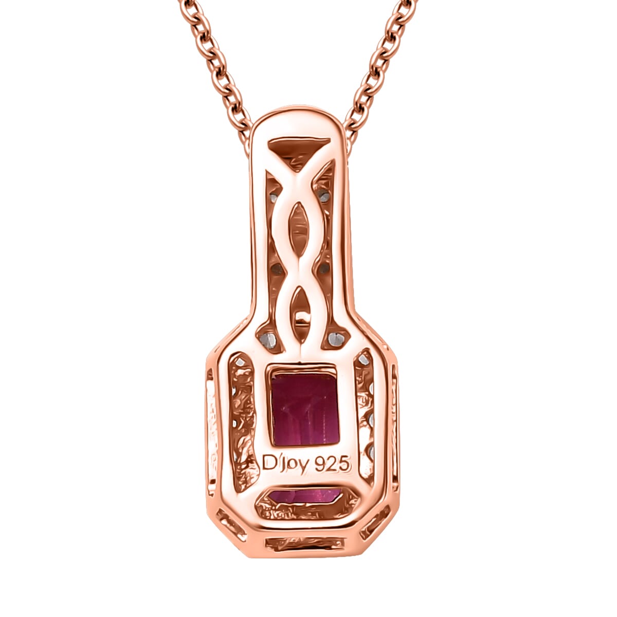 Luxuriant Bixbite (LG) and White Zircon 1.60 ctw Blush Royale Ring (Size 9.0) and Pendant Necklace (20 Inches) in 18K Vermeil Rose Gold Over Sterling Silver image number 8