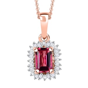 Luxuriant Bixbite (LG) and Dimond 0.65 ctw Blossom Halo Pendant Necklace in 18K Vermeil Rose Gold Sterling Silver 20 Inches