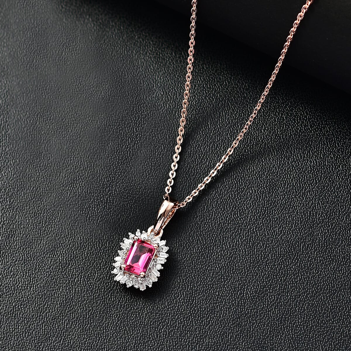 Luxuriant Bixbite (LG) and Dimond 0.65 ctw Blossom Halo Pendant Necklace in 18K Vermeil Rose Gold Sterling Silver 20 Inches image number 1