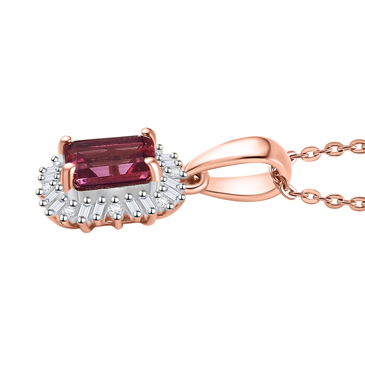 Luxuriant Bixbite (LG) and Dimond 0.65 ctw Blossom Halo Pendant Necklace in 18K Vermeil Rose Gold Sterling Silver 20 Inches image number 3