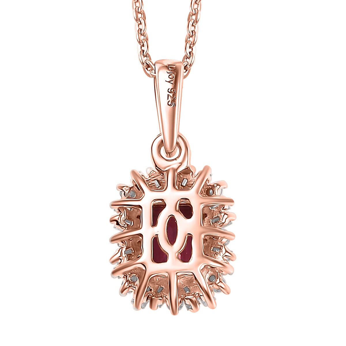 Luxuriant Bixbite (LG) and Dimond 0.65 ctw Blossom Halo Pendant Necklace in 18K Vermeil Rose Gold Sterling Silver 20 Inches