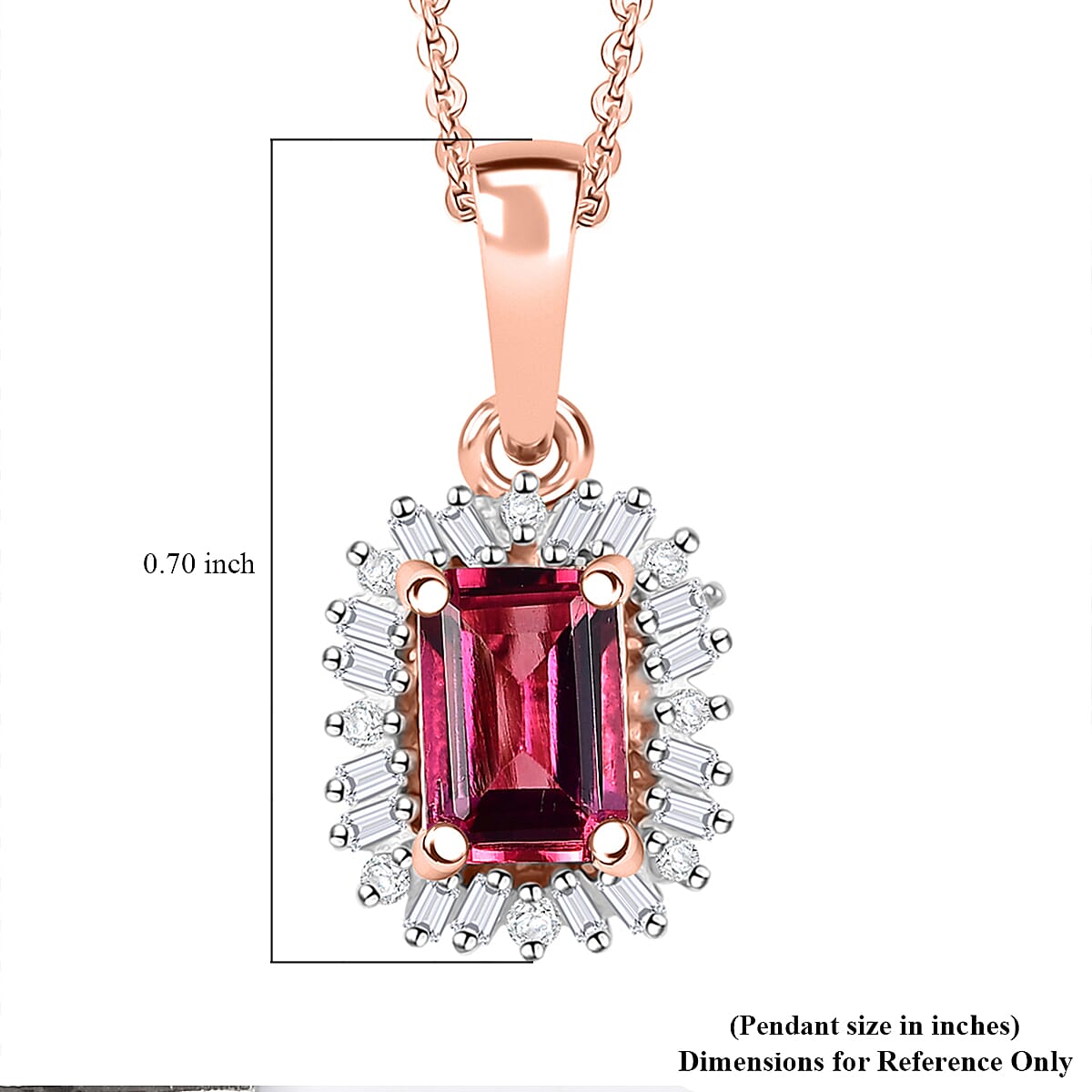 Luxuriant Bixbite (LG) and Dimond 0.65 ctw Blossom Halo Pendant Necklace in 18K Vermeil Rose Gold Sterling Silver 20 Inches