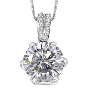 Moissanite 4.00 ctw Crown Pendant Necklace in 10K White Gold 20 Inches