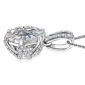 Moissanite 4.00 ctw Crown Pendant Necklace in 10K White Gold 20 Inches