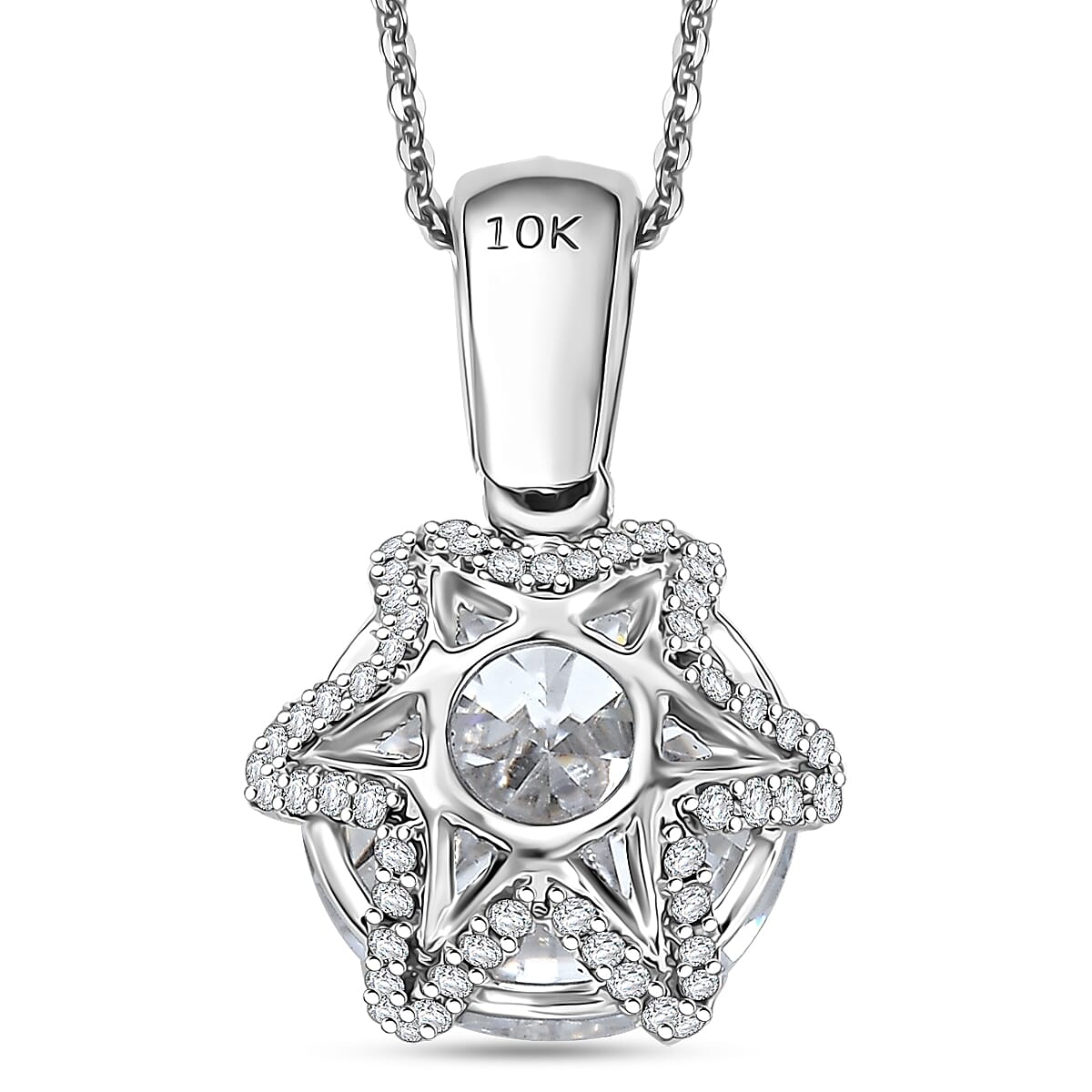Moissanite 4.00 ctw Crown Pendant Necklace in 10K White Gold 20 Inches