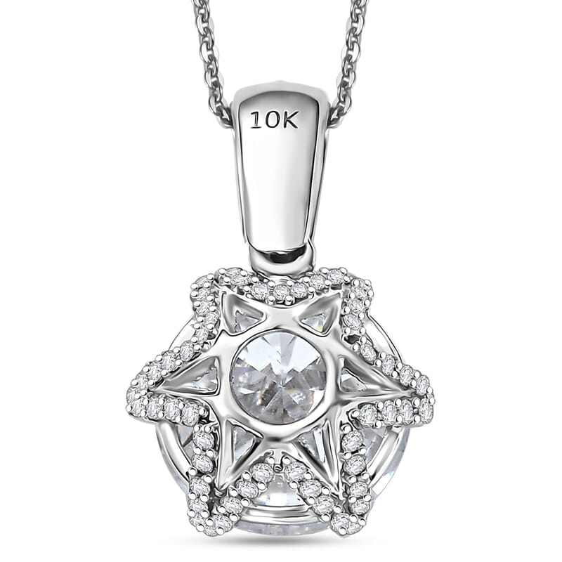 Moissanite 4.00 ctw Crown Pendant Necklace in 10K White Gold 20 Inches