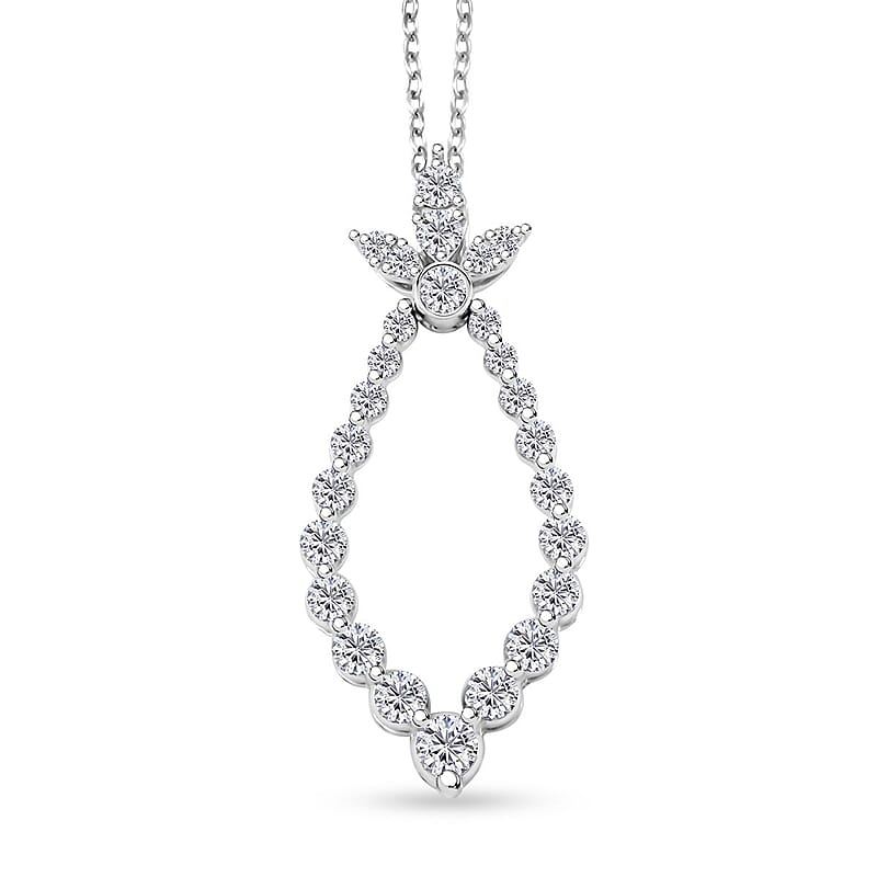 Clarte Icicle Collection Moissanite 1.10 ctw Pendant Necklace in Platinum Over Sterling Silver 18-20 Inches