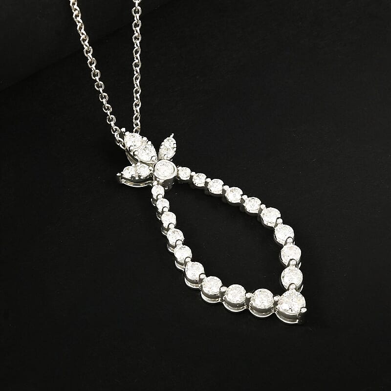 Clarte Icicle Collection Moissanite 1.10 ctw Pendant Necklace in Platinum Over Sterling Silver 18-20 Inches