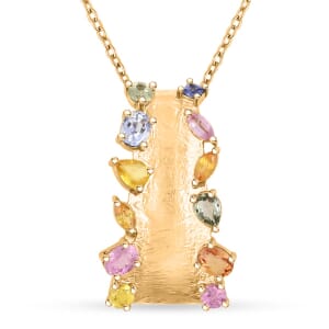 Clarte Technicolor Collection Multi-Sapphire 1.65 ctw Pendant Necklace in 14K Yellow Gold Over Sterling Silver 18 Inches