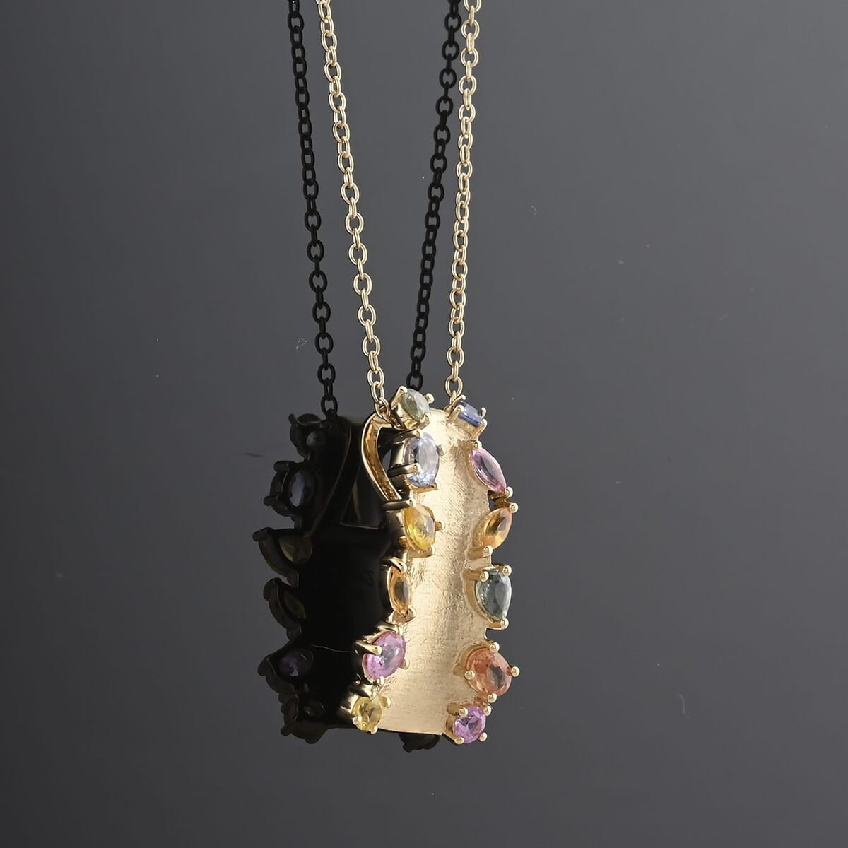 Clarte Technicolor Collection Multi-Sapphire 1.65 ctw Pendant Necklace in 14K Yellow Gold Over Sterling Silver 18 Inches image number 1