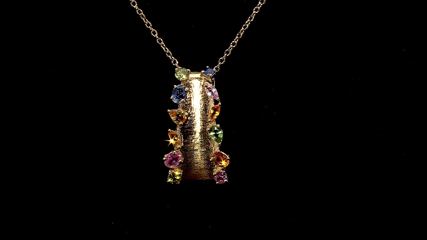 Multi-Sapphire 1.65 ctw Pendant Necklace in 14K Yellow Gold Over Sterling Silver 18 Inches