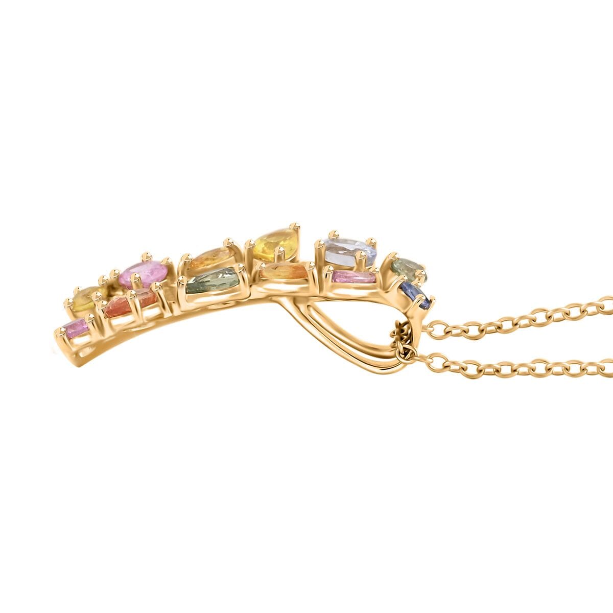 Clarte Technicolor Collection Multi-Sapphire 1.65 ctw Pendant Necklace in 14K Yellow Gold Over Sterling Silver 18 Inches image number 3