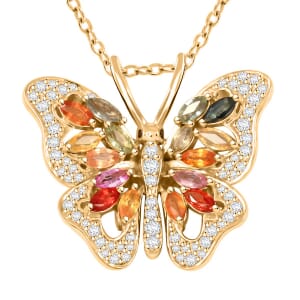 Clarte Flutter Collection Multi Sapphire, Black and White Moissantie 1.65 ctw Pendant Necklace in 14K Yellow Gold Over Sterling Silver 18 Inches